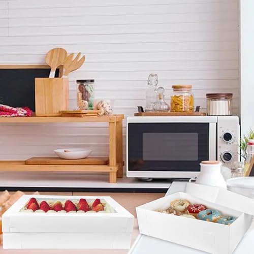 MUMULULU 14x10x4 Inch Cake Boxes with Window White Bakery Boxes Large Treat Box for Donuts Cookies Dessert Cupcakes Pastry Baking Pie Packaging (18)