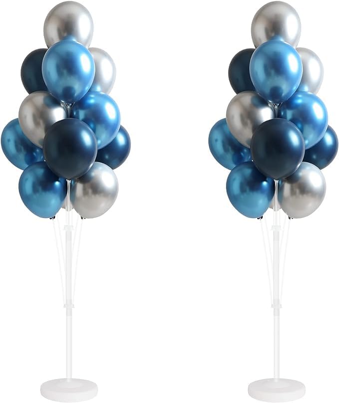 Leesoot 2 Sets 62inch Blue Silver Floor Balloon Column Kit Stand with Balloons Backdrop Decoration for Graduation Wedding Birthday Baby Shower Gender Reveal Party Balloon Tower Balloon Tree