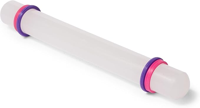 Ateco #7512 Fondant Rolling Pin with Adjustable Thickness Bands, Nonstick Plastic, 8.75-Inches, White