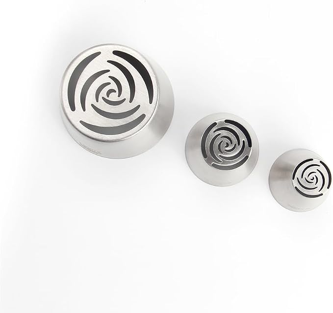 3 Pieces Different Sizes Stainless Steel Russian Rose Flower Icing Nozzles Set for Cake Decorations,1 XXL Russian Tip,1 Medium Tip,1 Small Piping Tip,Pastry Cupcakes Buttercream Baking Tools