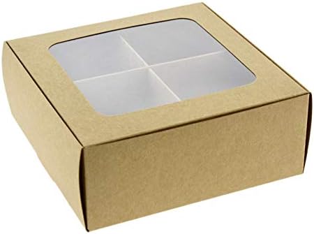 Treat Boxes - 24 ct 6 x 6 x 2.4 in Bakery Boxes with Windows and Dividers for Candy, Cookies, Cupcakes, or Bakery Desserts - Chocolate, Treats, and Baked Goods Packaging for Gifting