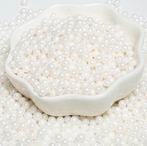 PhilaeEC White Pearls 4mm Size Sprinkles for Cake Decoration Edible Candy Baking Cookie Cupcake Toppers Wedding Party Valentines Halloween Christmas Supplies 3.88oz