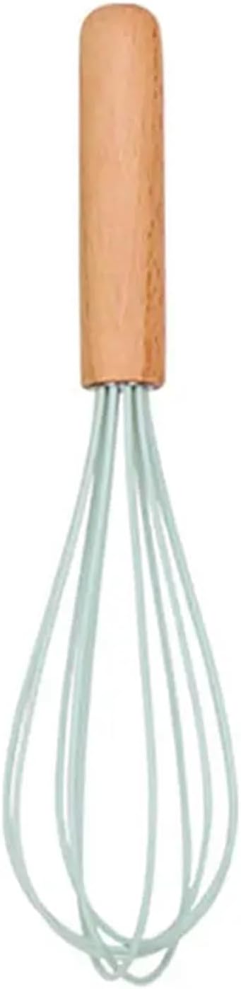 Silicone Egg Beater Manual Coil Whisk with Wooden Handle Cream Mixer Kitchen Baking Tool(Light Green)