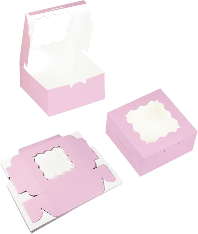 Bakepacker 60pcs Lavender Bakery Boxes with Window 6x6x3 inches Thick & Sturdy Macaroon Pastry Boxes Cookie Boxes for Bakerys