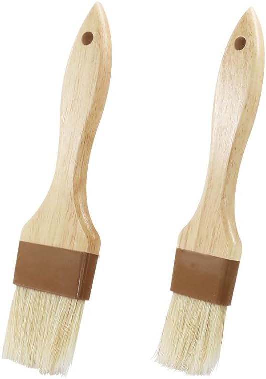Waziaqoc 2 PCS Basting brush for Cooking, Natural Bristle Pastry Brush, Wooden Handle Basting and BBQ Brushes for Baking,Easy Clean Butter Brush,Sturdy Kitchen Culinary Utensil (1 1/2 Inch, 2 Inch)