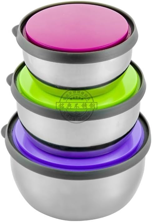 Mixing Bowls with Lids Set Prep Bowls - Mixing Bowls Nesting Plastic Meal Prep Bowl Set with Lids- Stainless Steel Bowls Food Containers Home Kitchen Preservation Box Keep Fresh (Silver, One Size)