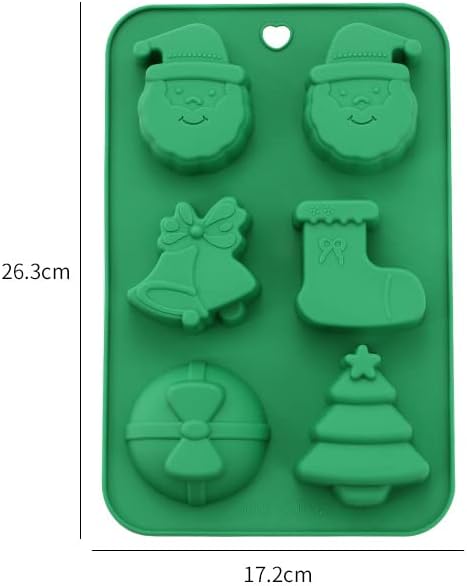 6 Cavities Silicone Cookies Biscuit Mold, Christmas Halloween Baking Candy Mold, Reusable DIY Jelly Chocolate Mold, Ice Cube Tray Wax Melt Molds(Set of 2 Green Christmas Stocking Bells)