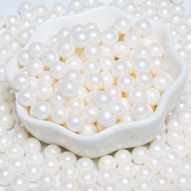 PhilaeEC White Pearls 7mm Size Sprinkles for Cake Decoration Edible Candy Baking Cookie Cupcake Toppers Wedding Party Valentines Halloween Christmas Supplies 3.53oz