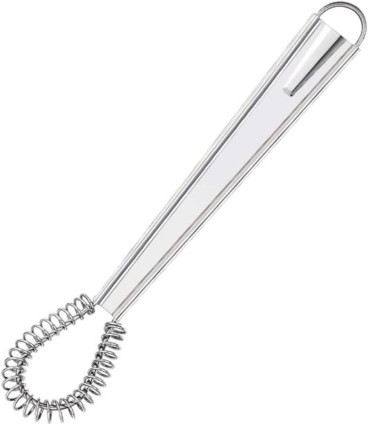 Stainless Steel Mini Whisk 1 Pack, Spring Coil Flat Egg Beater, Kitchen Cookware Milk Frother Hand Mixer For Cooking, 8 inch