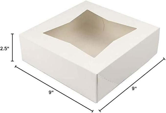 O'CREME White Pie Box, with Window, 9 x 9 x 2.5 Inches Deep - Pack Of 5