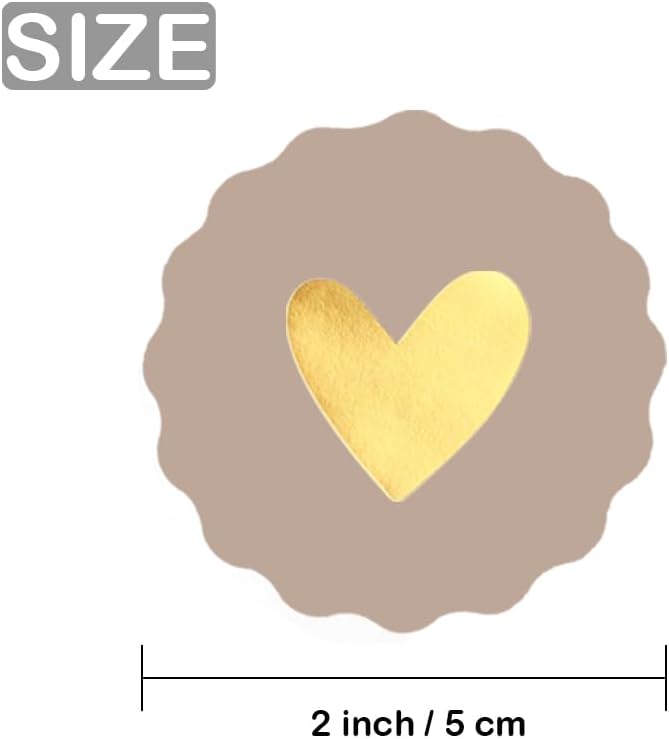 2 Inches Cute Heart Stickers 180PCS Circular Love Self-Adhesive Decor Sticker Wavy Edge Gold Foil Sealing Labels for Box Bag Handmade Packaging Gift Wrapping Envelope Valentine's Day Mother's Day
