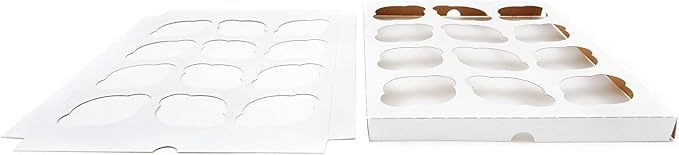 10 Pack 12-Cupcake Inserts for 14 x 10 Bakery Boxes, Reversible White Kraft | Holds Standard Cupcakes Securely
