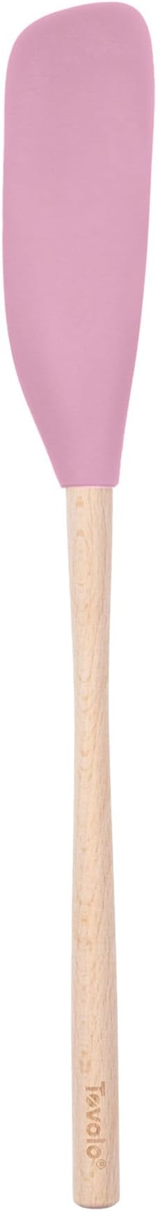 Tovolo Flex Core Jar Scraper With Wood Handle Long Silicone Spatula For Peanut Butter Jelly Jars, Heat Resistant BPA Free Long Handle Jar Spatula for Scraping Spreading, Pink Sorbet
