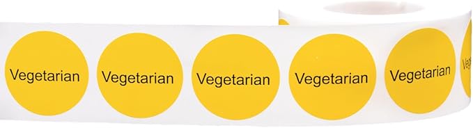 Yellow Vegetarian Deli Labels, 1 Inch Round Circle Adhesive Stickers, 500 Food Identification Labels Per Roll for Delis, Grocery Stores, Food Prep, and Kitchen Organization – Made in the USA