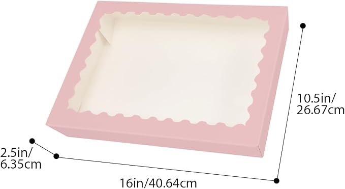 qiqee Auto-pop Up Pink Cookie Box with Window 16x10.5x2.5 Inch 24Pcs Bakery Pastry Macaron Bakery Box for Packaging