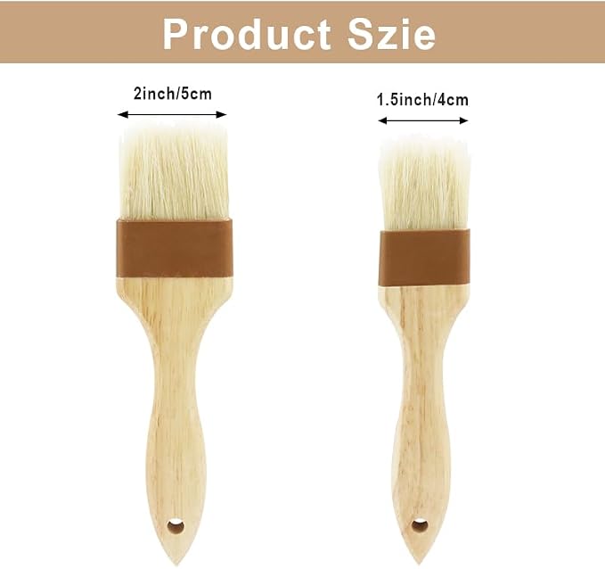 Waziaqoc 2 PCS Basting brush for Cooking, Natural Bristle Pastry Brush, Wooden Handle Basting and BBQ Brushes for Baking,Easy Clean Butter Brush,Sturdy Kitchen Culinary Utensil (1 1/2 Inch, 2 Inch)