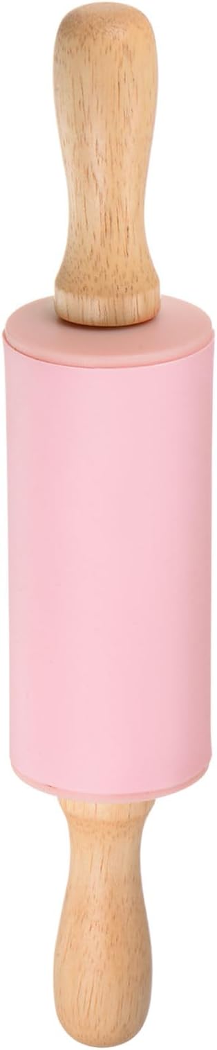 HARFINGTON Silicone Rolling Pins for Baking 9 Inch Wooden Handle Non Stick Rolling Pin Small Roller Playdough Rolling Pins for Dough Pizza Pastry Fondant Kitchen, Pink