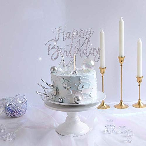 Handmade Glitter happy birthday Cake Topper, Happy Birthday Cake Bunting Decor, Party Decoration Supplies (Silver)
