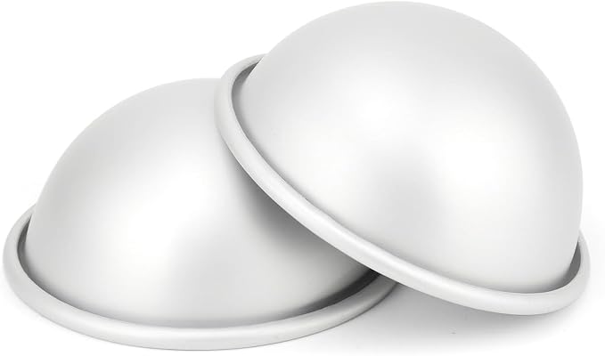 Kundalini 5 Inch Dome Cake Pan (Set of 2) - Aluminum Half Ball Sphere Cake Mold for Soccer, Planet, Mousse and Pudding Baking - Even Heat & Easy Release
