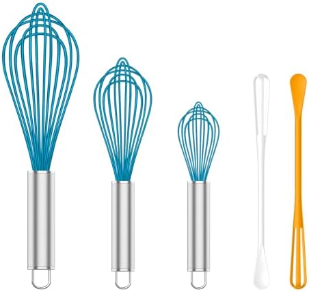 OYV Whisk Bundle, Blue Silicone Whisk Set of 4 and 2-Piece Mini Wisk and Spoon Set, Dishwasher Safe Kitchen Whisks for Cooking, Baking, Mixing Sauces and Nonstick Cookware