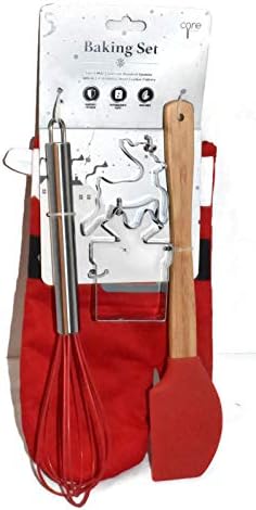 New 5pc Holiday Present & Reindeer Cookie Cutters, Rubber Spatula & Santa Coat & Belt Oven Mitt & Silicone and Stainless Whisk Kitchen Baking Set