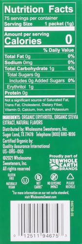 Wholesome Organic Stevia, Zero Calorie Sweetener Blend, Non GMO & Gluten Free, 2.64 Oz, 75ct (Pack of 2)