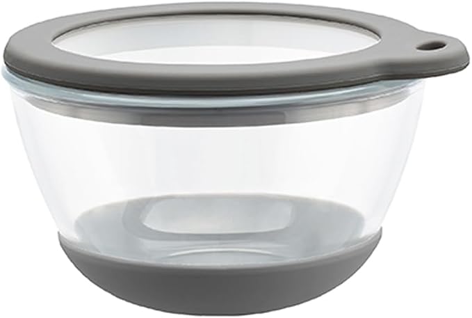 MR. CHOU Small Serving Bowls with Lid- Stylish Glass Bowls for Cereal, Salad, Soup, and Pasta, Non-Slip Design - Perfect for Parties, Weddings, and Everyday Use - BPA Free, Gray, 0.5QT