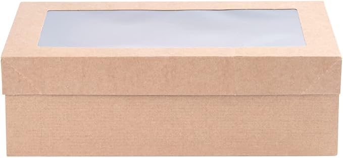 Restaurantware Cater Tek 10.2 x 6.1 x 3.2 Inch Catering Boxes 10 Insert Tab Lock Baked Goods Boxes - Window Lids Easy Assembly Kraft Paper Window Pastry Boxes For Charcuterie Or Cupcakes