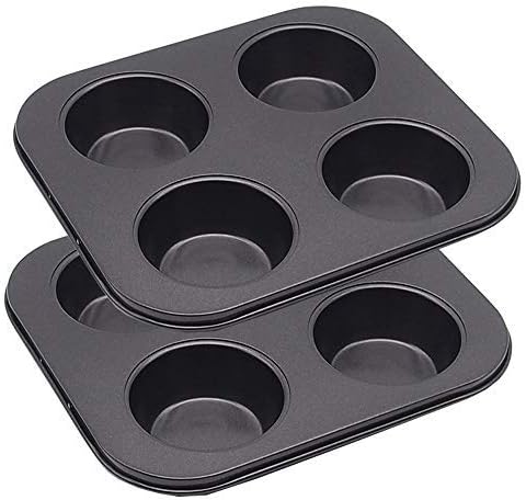 4 Cup Muffin Pan 8.5x 7.48” Air Fryer Small Oven Cupcake Baking Pan | Carbon Steel Nonstick No Toxic Bakeware 2 Pack Toaster Oven 1-2 Person Use