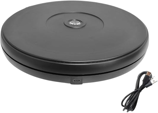 fotoconic Black Electric Motorized Rotating Turntable Display Stand with LED, 10 Inch / 25cm Diameter, 20 Lb Centric Loading for Shop Display