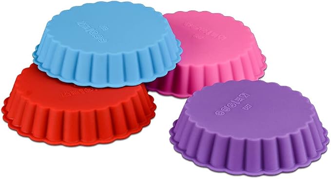 4 Inch Silicone Mini Tart Pan, 8 pcs Nonstick Mini Quiche Molds Individual Fluted Round Cake Pans Kitchen DIY Baking Mold for Making Small Dessert Pies Tarts Mousse Cakes(COLOR:Random Color)