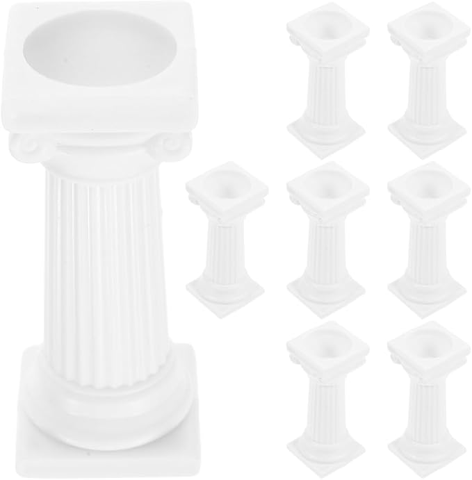 8PCS Roman Column Cake Pillars for Tiered Cakes, White Plastic Support Rods Stacking Kit, Tier Separator Stands for Wedding Party Birthday Cupcake Display