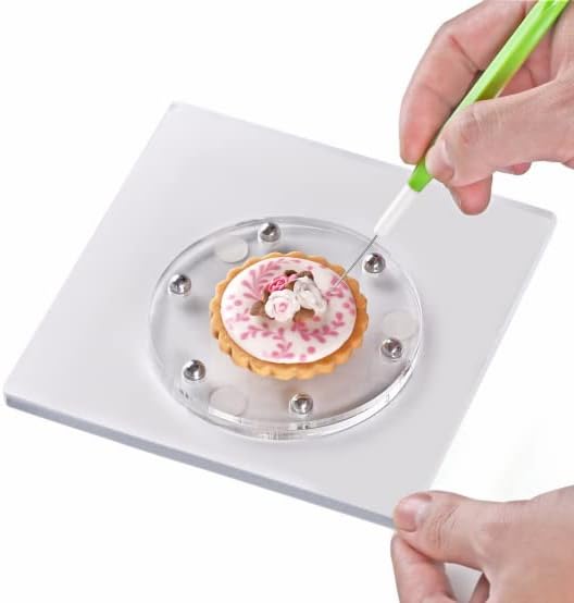 Kasmoire Cookie Decorating Turntable, Sugar Cake Cookie Decorating Supplies Kit-with Anti-Slip Silicone Mat,Turns Smoothly Easy Control and Convenient,5.7 x 5.7inch,Thicker,Acrylic,Square