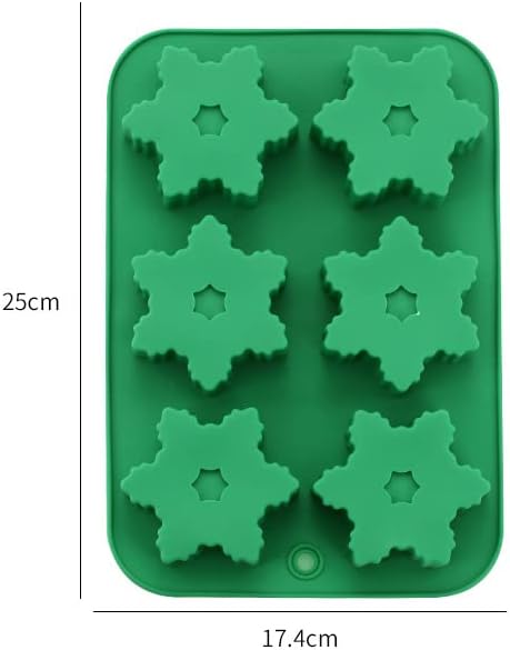 6 Cavities Silicone Cookies Biscuit Mold, 6-hole Christmas Halloween Candy Mold, Reusable DIY Baking Mold Jelly Chocolate Mold, Ice Cube Tray Wax Melt Molds(Set of 2 Green Snows)