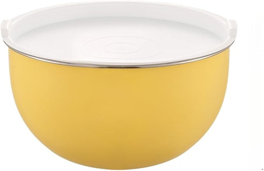 304 Stainless Steel Mixing Bowls with Lids, Nested Metal Bowl Set for Cooking Salad Dough Egg Whisking, Stackable Kitchen Prep Storage Containers(20CM Yellow Lid)