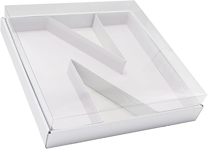 WENPACK 12.5" Cardboard Fillable Letter Shaped Mache Charcuterie Fillable Sweets Candy Dish Box with Clear Lid (White,N)