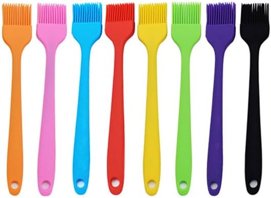 Silicone Basting Brush, Heat Resistant Oil Pastry Brush for Cooking Baking Grilling BBQ, 8 Colors ，Green, Orange, Blue, Pink, Red, Purple, Black, Yellow (Blue)