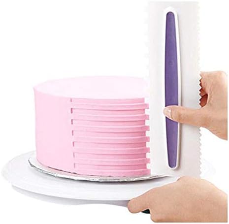 Decorating Comb and Icing Smoother Set of 3 Pack Decorating Mousse Butter Cream Cake Edge Tools, Plastic Sawtooth Cake Scraper Polisher 6 Design Textures-White/Purple