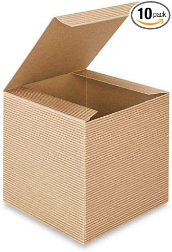 A1 Bakery Supplies Preimer Kraft Pinstripe Brown Treat Gift Boxes (4 x 4 x 4 Inch)