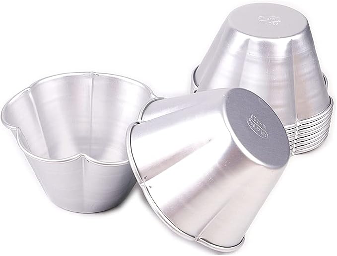 LoBake 10pcs per lot Various Design Fluted Edge Wavy Flower Cup Boat Round Shape Aluminium Tart Mould Jelly Pudding Cup Cupcake Mold Baking (C25)