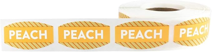 Peach Grocery Store Food Labels .75 x 1.375 Inch Oval Shape 500 Total Adhesive Stickers