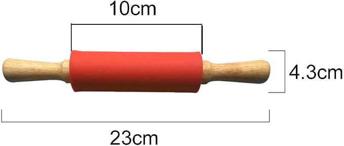 1 Piece Small Silicone Rolling Pin Nonstick Silicone Roller Pin Wooden Handle Pizza Roller Tortilla Dough Roller for Baking Home Kitchen Cake Bread Cookie Dumpling, 9 Inch, Red