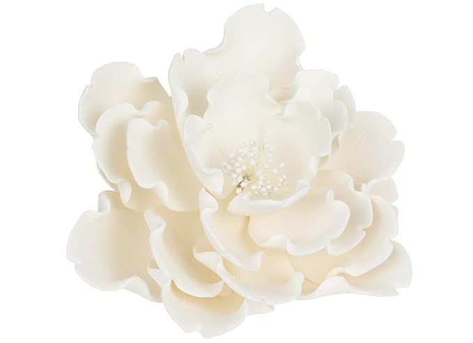 O'Creme Gumpaste Flower, White Peony 7 Inch - Edible Flower for Cake Decorating - Sugar Paste Flower Decoration for Cakes, Candy, Cupcake Toppers - Birthday, Wedding, Valentines Day, Baby Shower