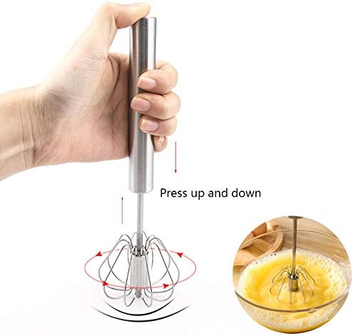 Stainless Steel Semi-automatic Egg Whisk - 3PCS Hand Push Rotary Whisk Blender (3 Pack)