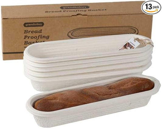 6-Pack 15 Inch Long Baguettes Proofing Baskets, Sourdough Banneton with 6 Linen Liner Covers, French Bread Baking Supplies