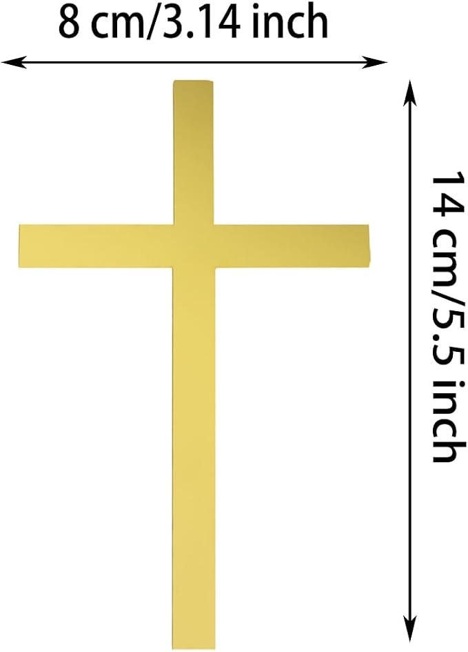 ONLYKXY 6pcs Gold Big Cross Cake Side Decor Acrylic Cross Cupcake Topper Glitter Pick for Theme Party Craft DIY,Bless,Wedding, Bridal Shower,Christmas,Hallowmas,Birthday Baptism,3.14x5.5in