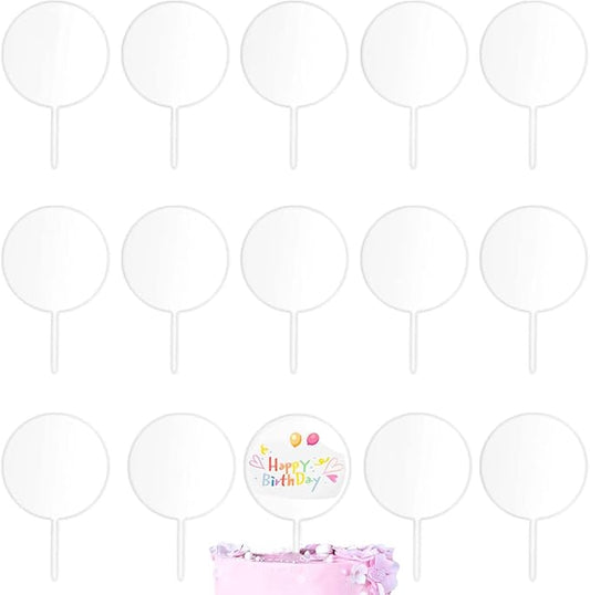 Clear Acrylic Cake Toppers 15 PCS, Blank Acrylic Cake Topper Round DIY Birthday Cake Toppers Personalized Cake Cupcake Toppers Blanks for Wedding Engagement Anniversary Birthday Graduation