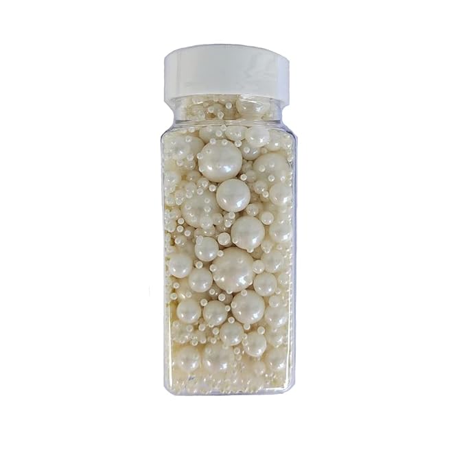 Eastron Edible White Pearl Sugar Sprinkles Candy Mixing Size Baking Cake Decorations Cupcake Toppers Cookie Decorating Celebrations Wedding Shower Birthday Party Halloween Christmas Supplies 100g/ 3.53oz