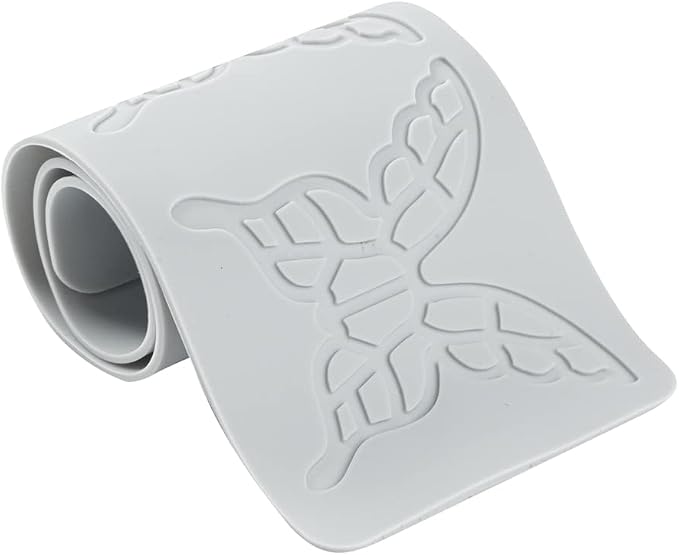Restaurantware Pastry Tek Fondant Impression Mat 1 Reusable Fondant Embosser - Butterfly Pliable Gray Silicone Cake Impression Mat Dishwashable For Cake Decoration