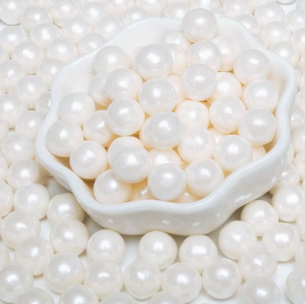 PhilaeEC White Pearls 10mm Size Sprinkles for Cake Decoration Edible Candy Baking Cookie Cupcake Toppers Wedding Party Valentines Halloween Christmas Supplies 4.23oz